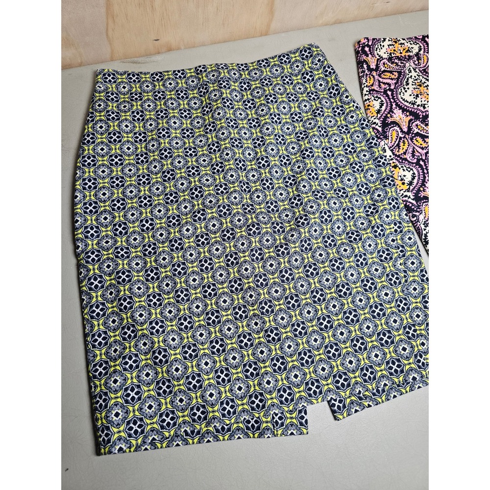 J.Crew The Pencil Skirt 2pc Set Size 0 Cotton Paisley Geometric Yellow Pink